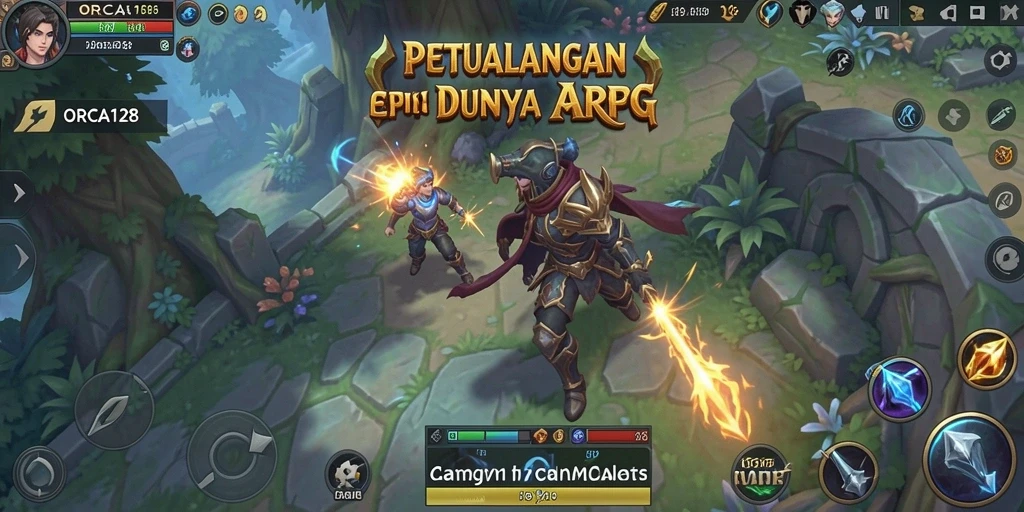 Screenshot gameplay ORCA128 menampilkan aksi pertarungan yang seru.